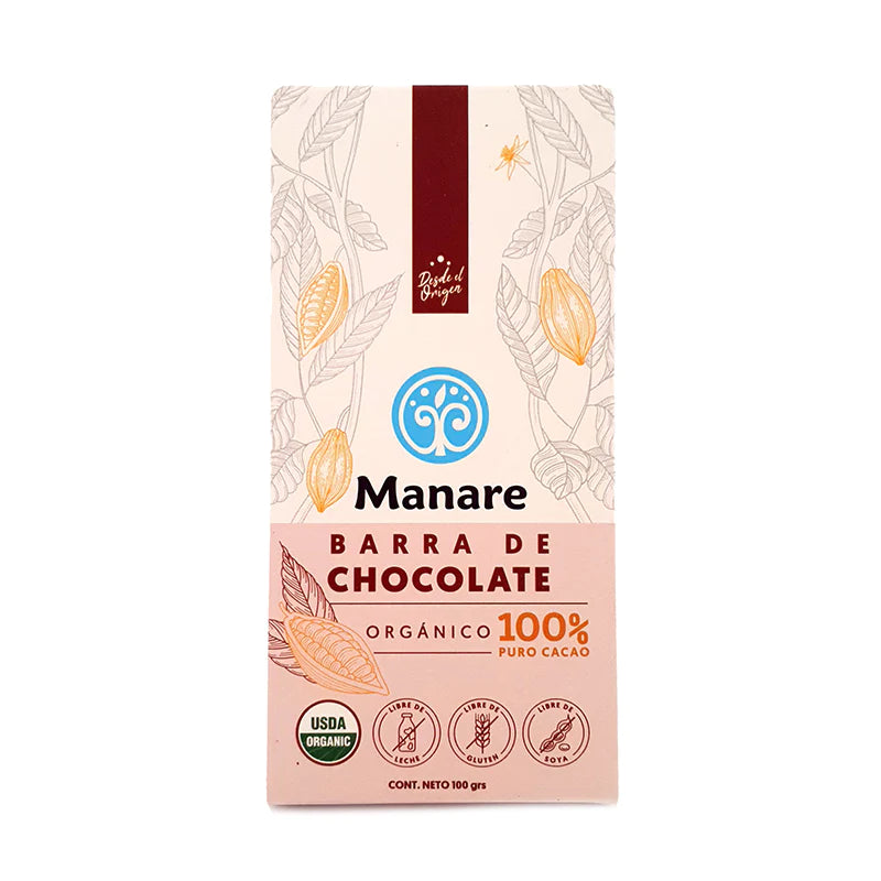 Barra de chocolate orgánico 100% cacao 100 grs